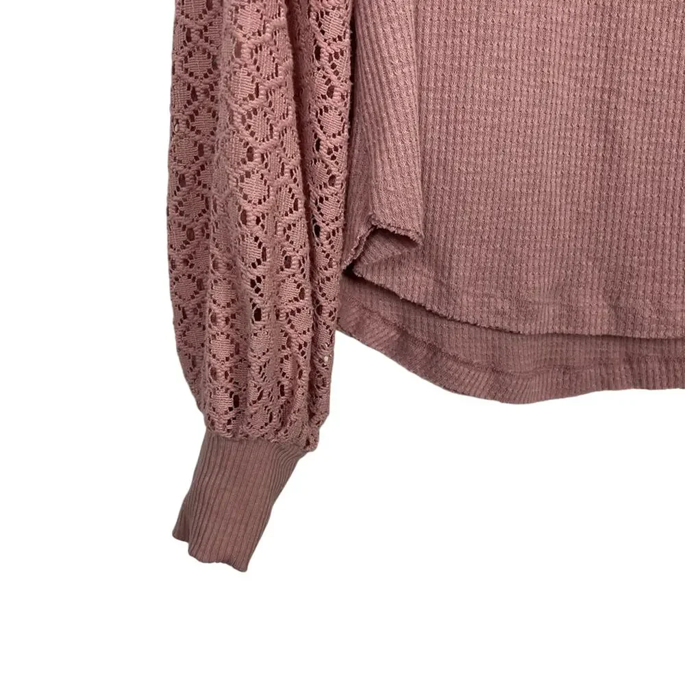Free People Sweetest Thing Thermal Lace Pink Top Size XS